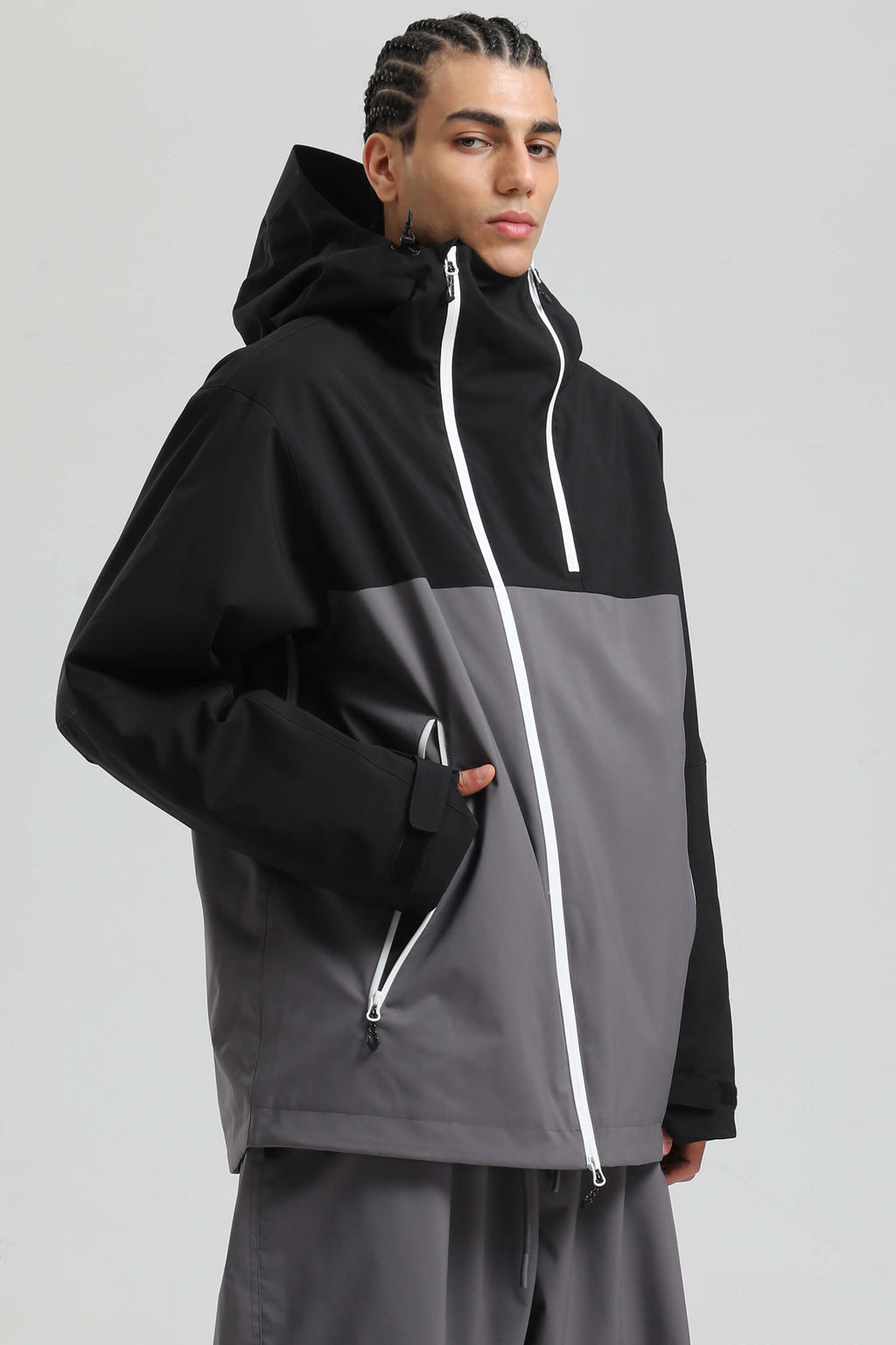 Men's Black & Coffee Asym-Zip Face-Vent Ski Jacket Waterproof Insulated Snow Jacket