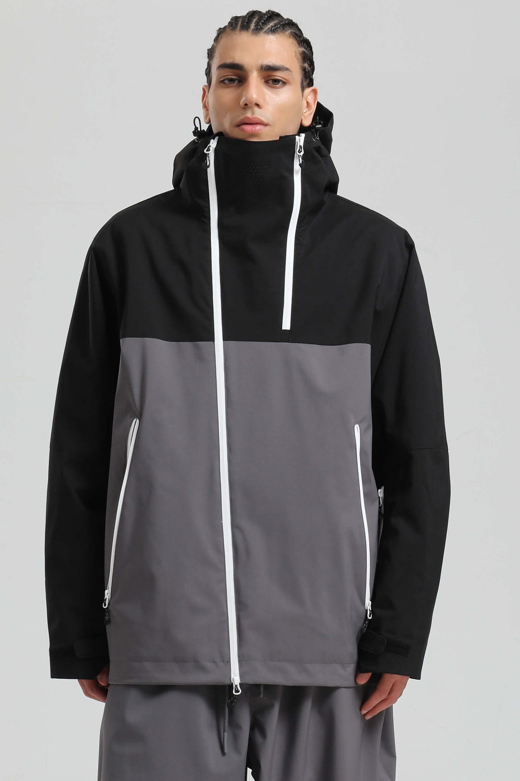Men's Black & Grey Asym-Zip Face-Vent Ski Jacket Waterproof Insulated Snow Jacket