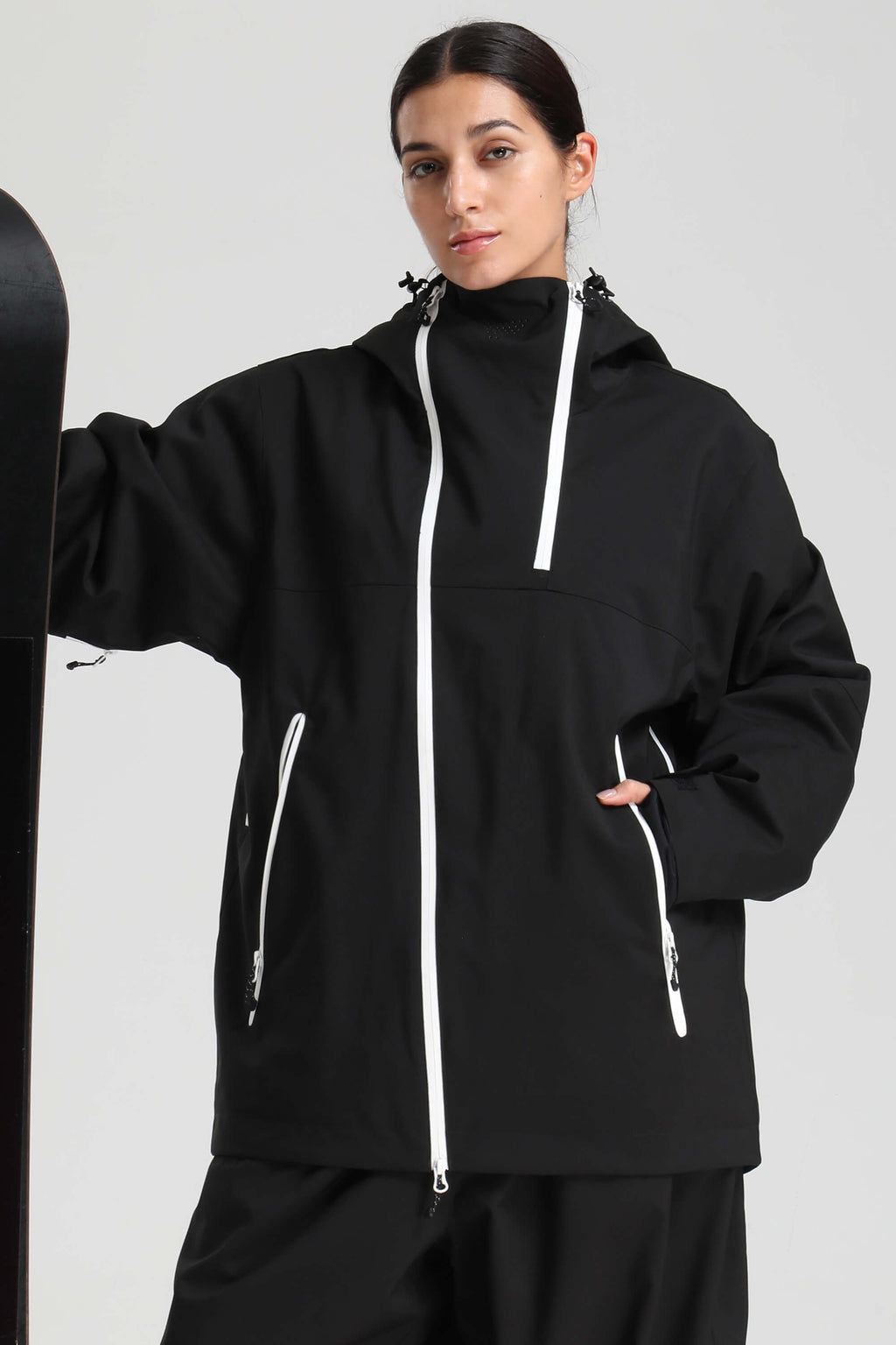 Women's Black & Grey Asym-Zip Face-Vent Ski Jacket Waterproof Insulated Snow Jacket