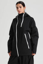 Women's Black Asym-Zip Face-Vent Ski Jacket Waterproof Insulated Snow Jacket