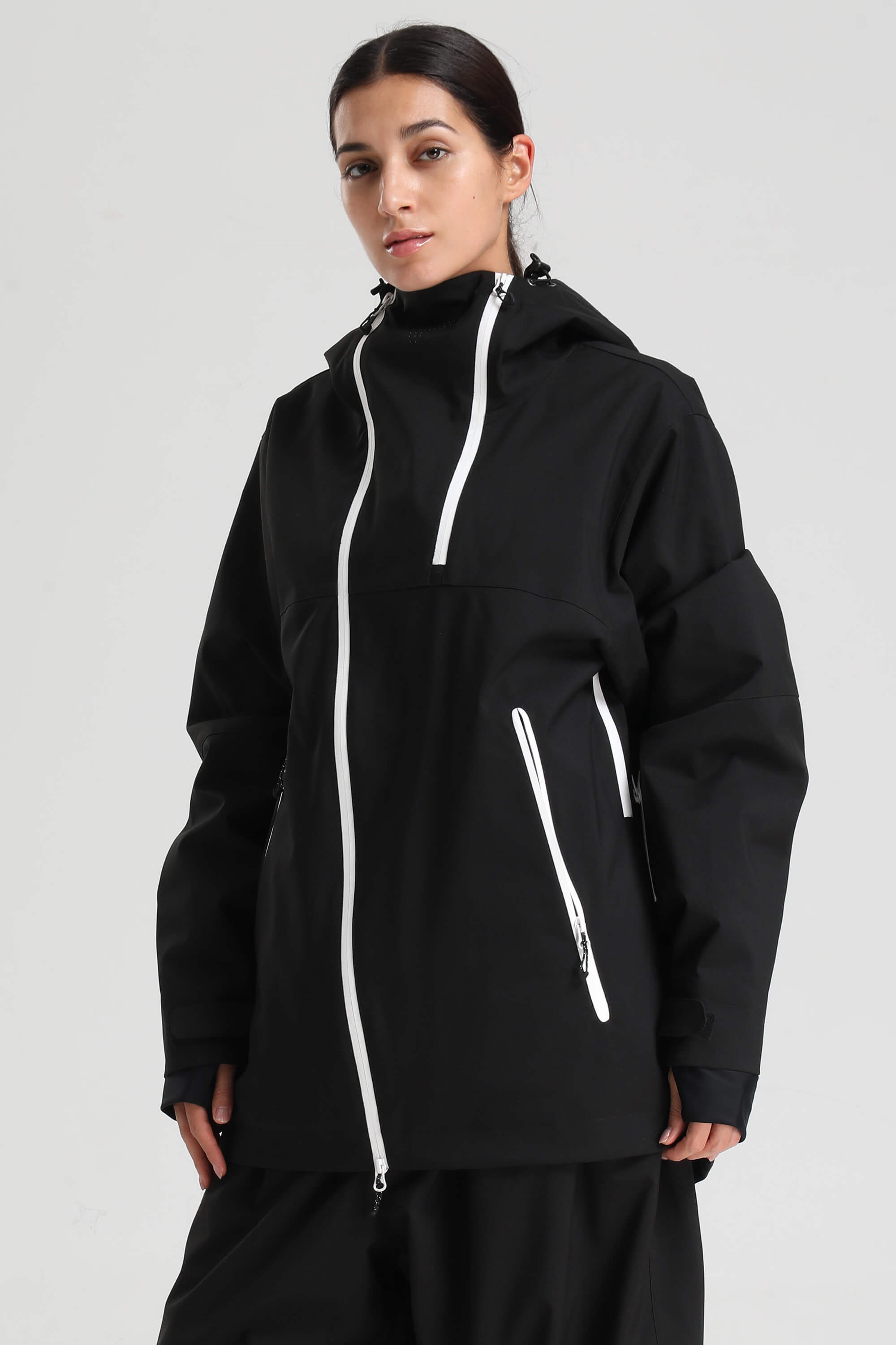 Women's Black Asym-Zip Face-Vent Ski Jacket Waterproof Insulated Snow Jacket