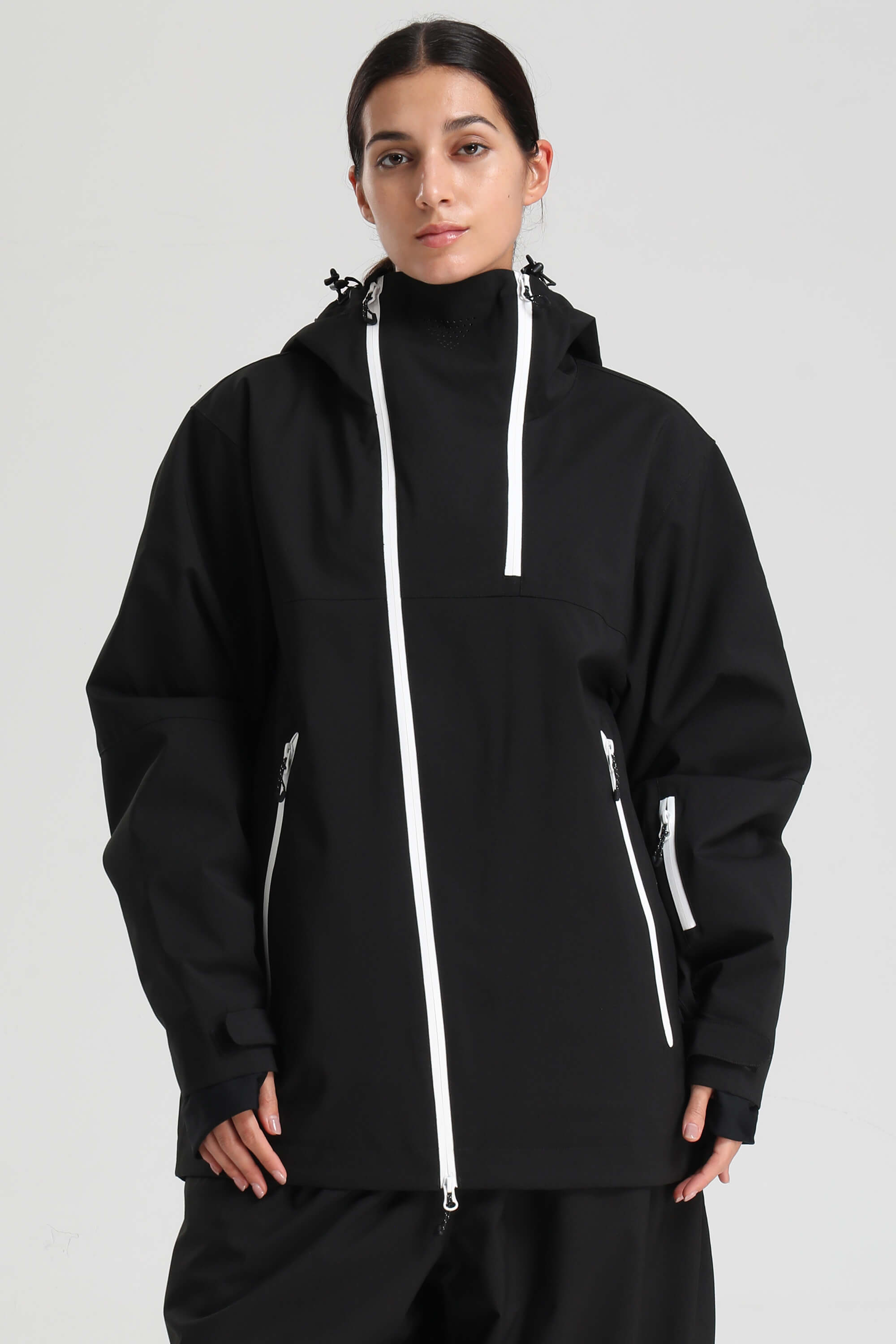Women's Black & Grey Asym-Zip Face-Vent Ski Jacket Waterproof Insulated Snow Jacket