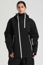 Women's Khaki & White Asym-Zip Face-Vent Ski Jacket Waterproof Insulated Snow Jacket