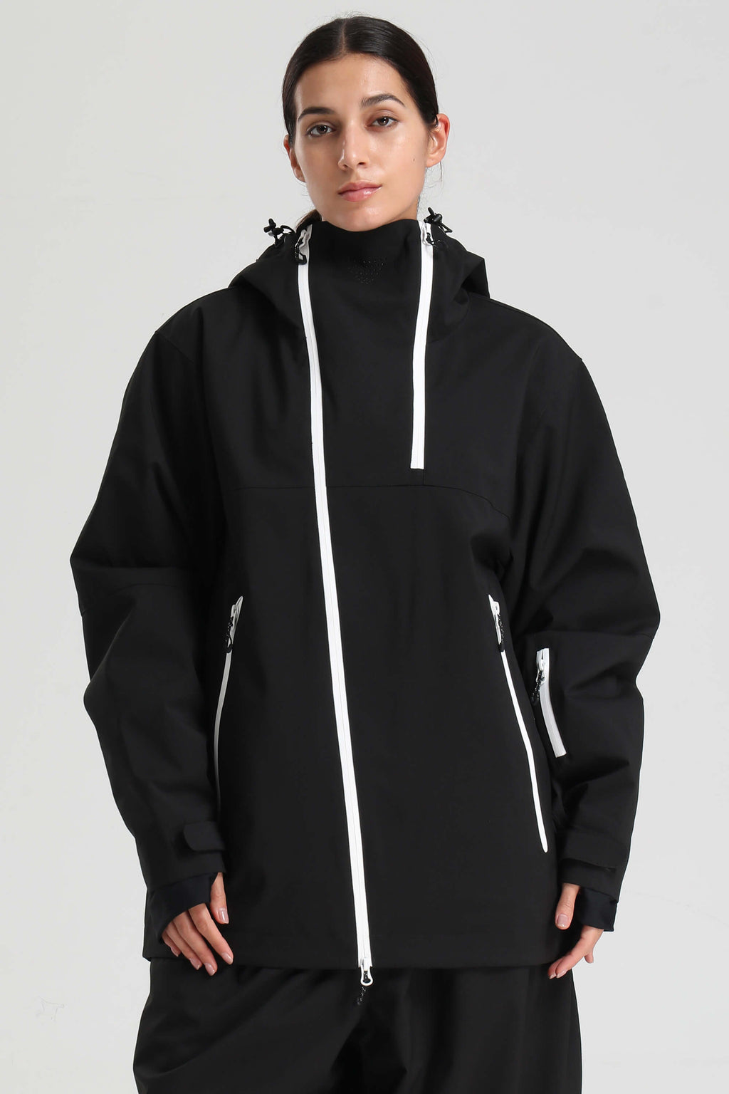 Women's Black & Coffee Asym-Zip Face-Vent Ski Jacket Waterproof Insulated Snow Jacket