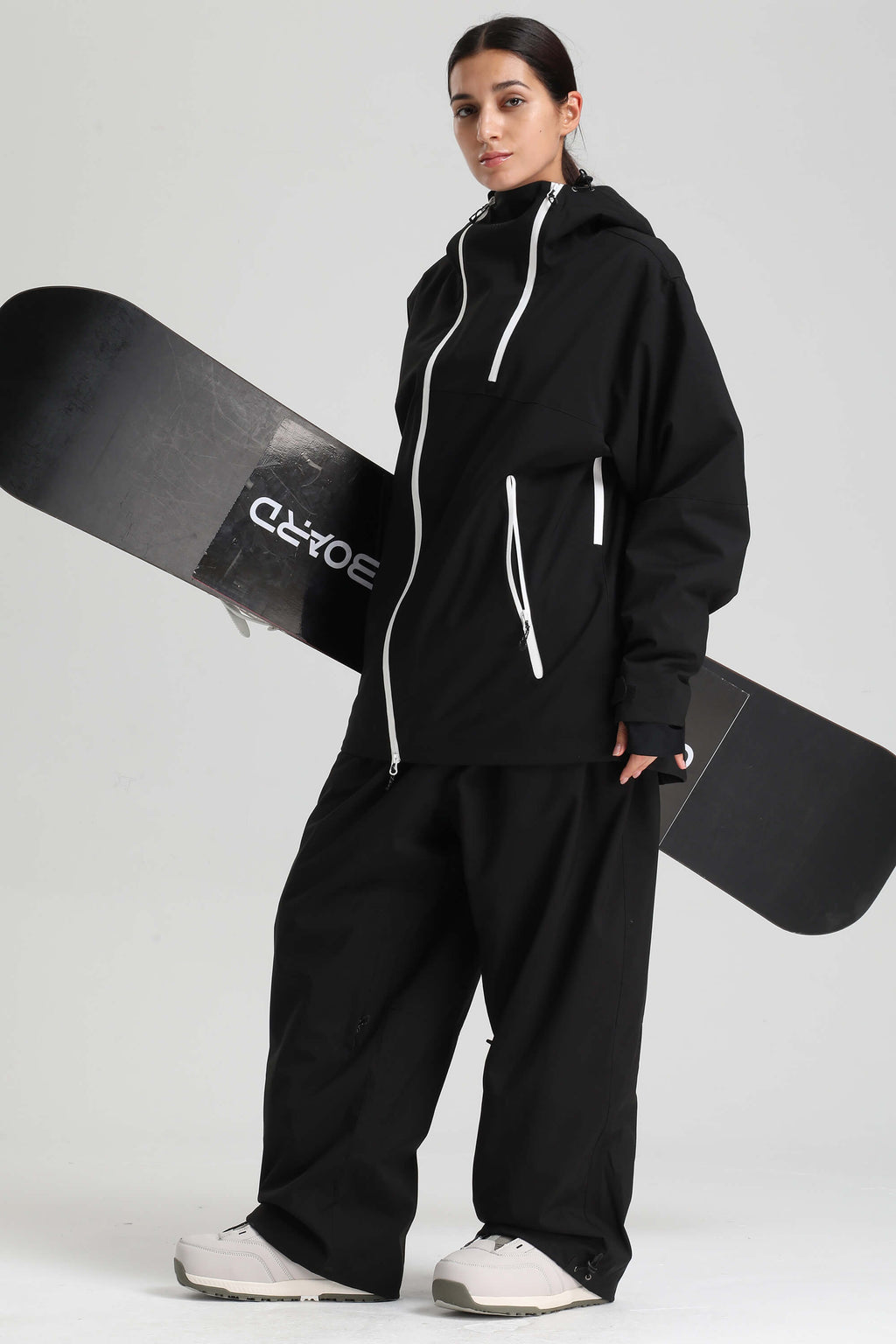 Women's Black Asym-Zip Face-Vent Ski Jacket Waterproof Insulated Snow Jacket