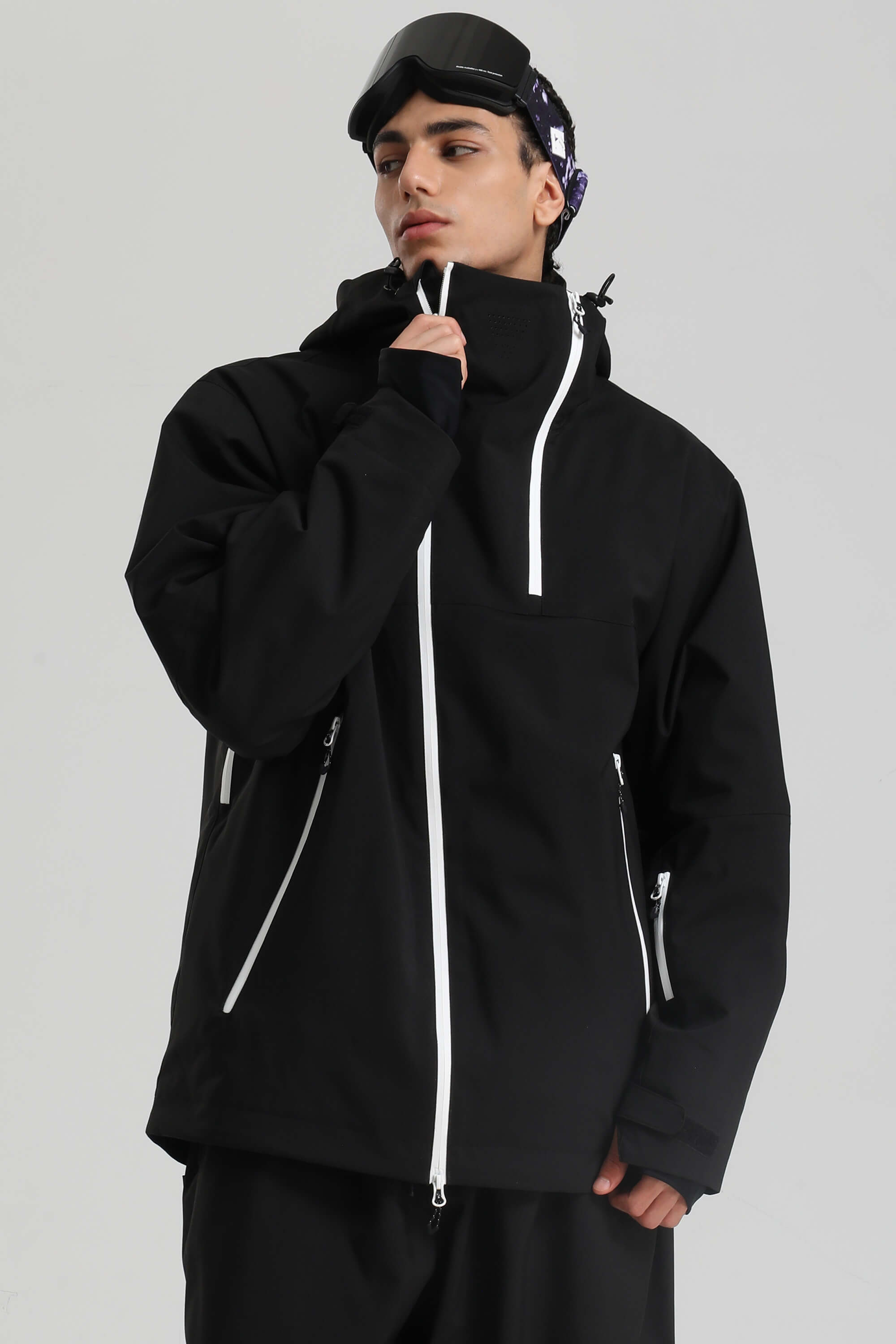 Men's White & Black Asym-Zip Face-Vent Ski Jacket Waterproof Insulated Snow Jacket