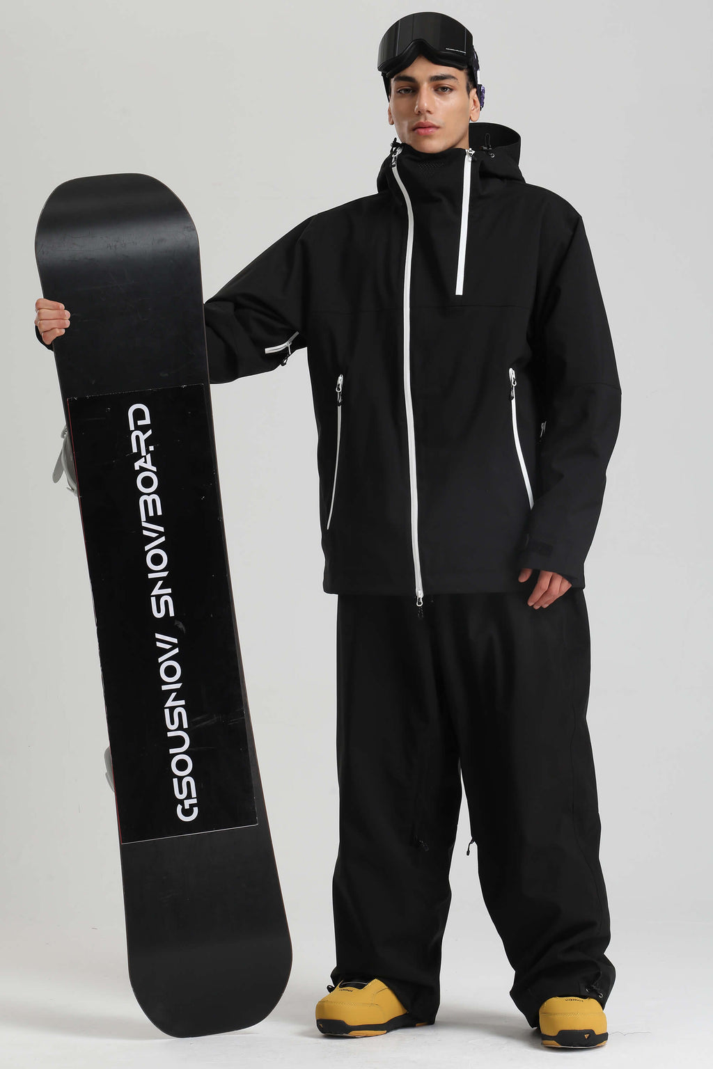Men's Black Asym-Zip Face-Vent Ski Jacket Waterproof Insulated Snow Jacket