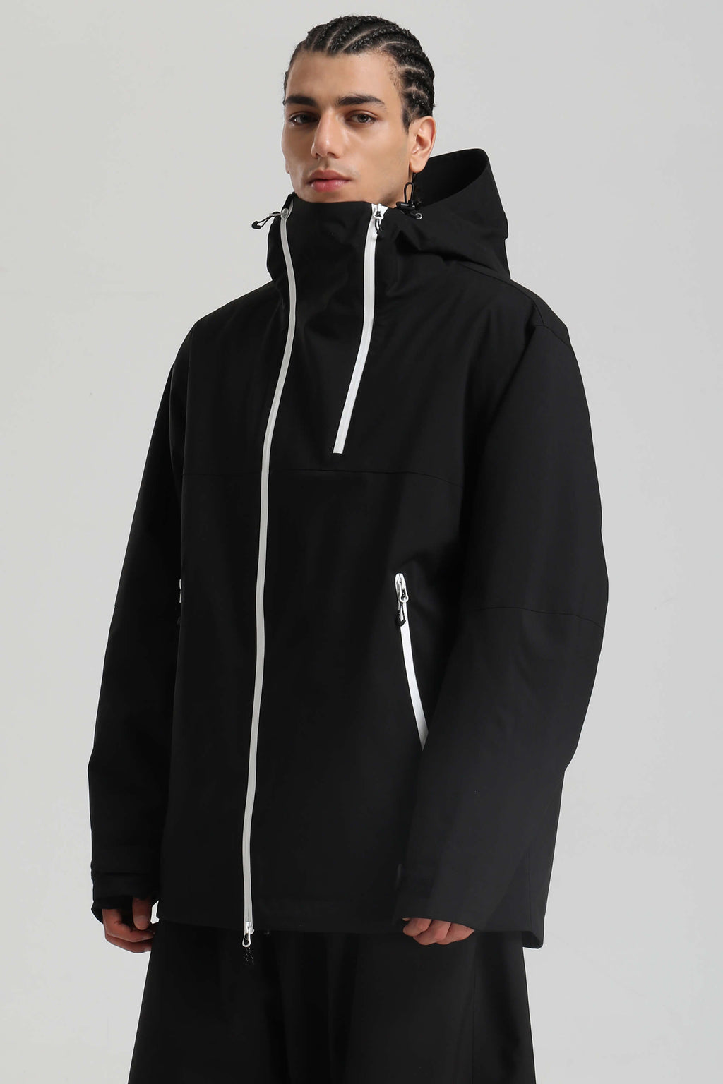 Men's Black Asym-Zip Face-Vent Ski Jacket Waterproof Insulated Snow Jacket