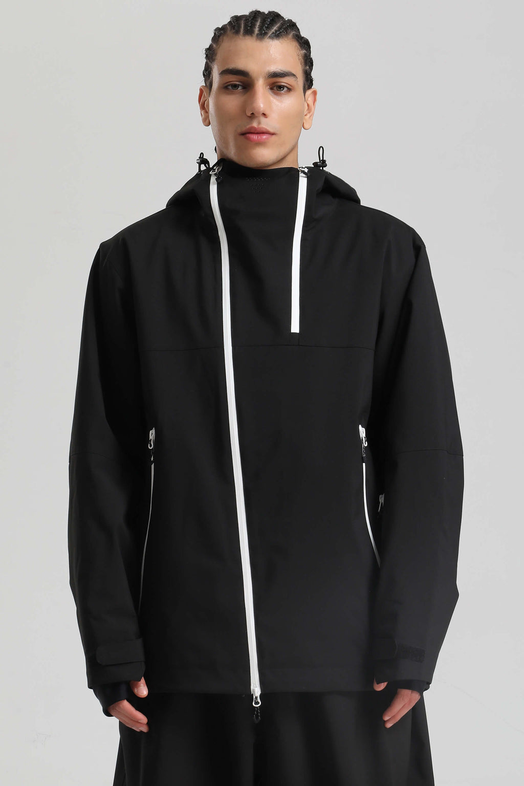 Men's Black & Coffee Asym-Zip Face-Vent Ski Jacket Waterproof Insulated Snow Jacket