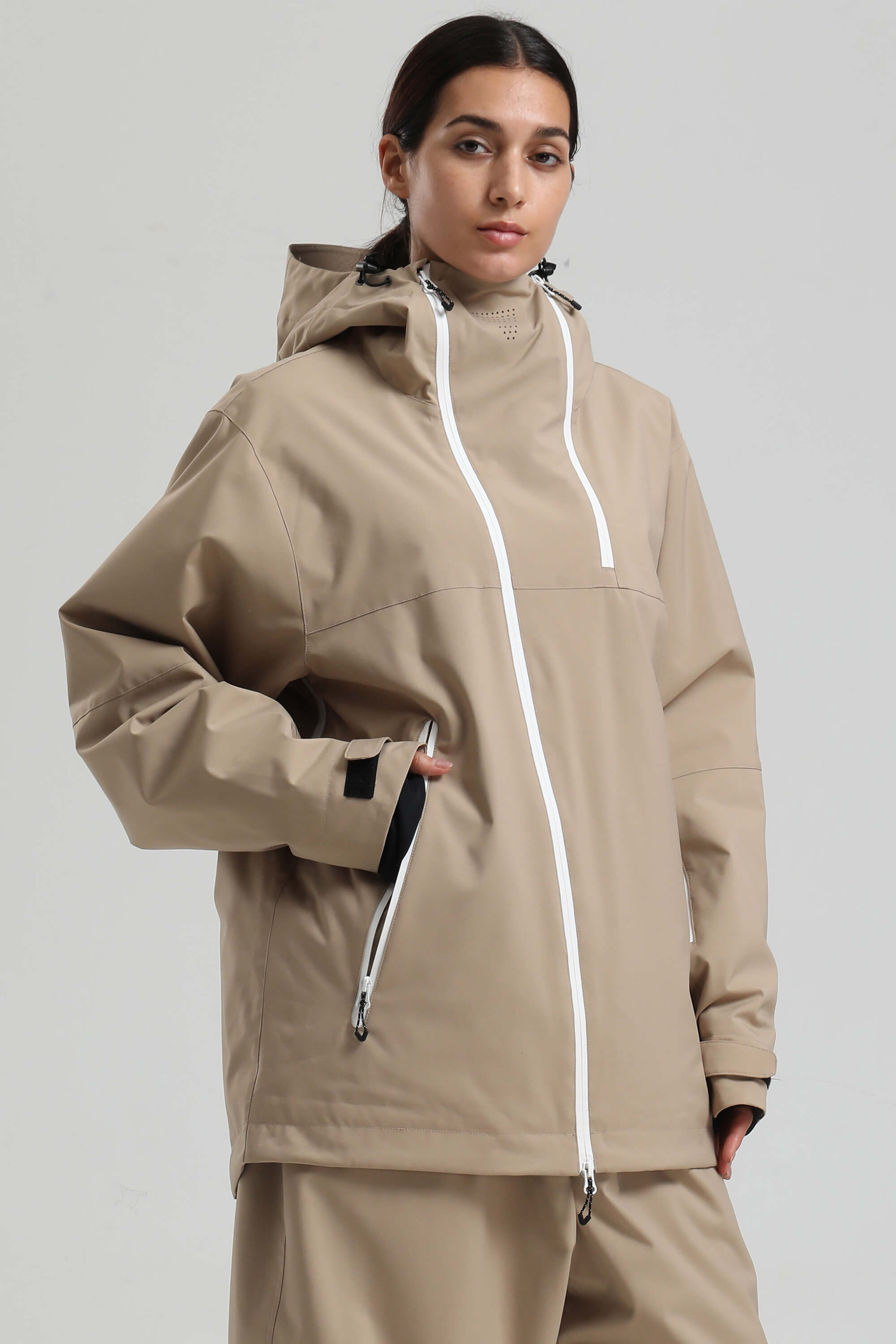 Women's Black & Grey Asym-Zip Face-Vent Ski Jacket Waterproof Insulated Snow Jacket