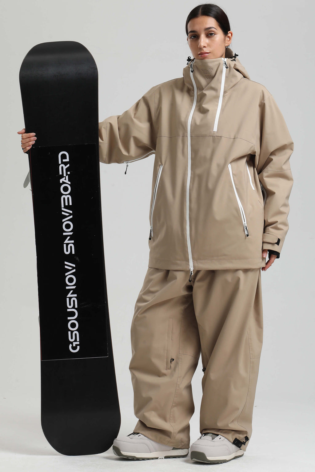Women's Khaki Asym-Zip Face-Vent Ski Jacket Waterproof Insulated Snow Jacket