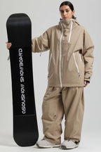 Women's Khaki Asym-Zip Face-Vent Ski Jacket Waterproof Insulated Snow Jacket