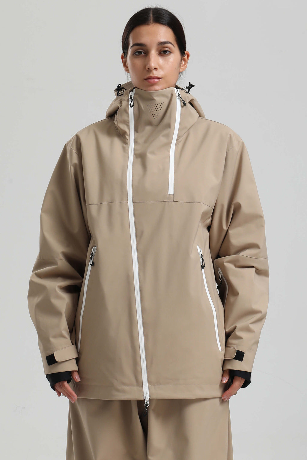 Women's Khaki Asym-Zip Face-Vent Ski Jacket Waterproof Insulated Snow Jacket