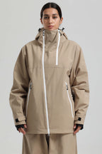 Women's Khaki Asym-Zip Face-Vent Ski Jacket Waterproof Insulated Snow Jacket