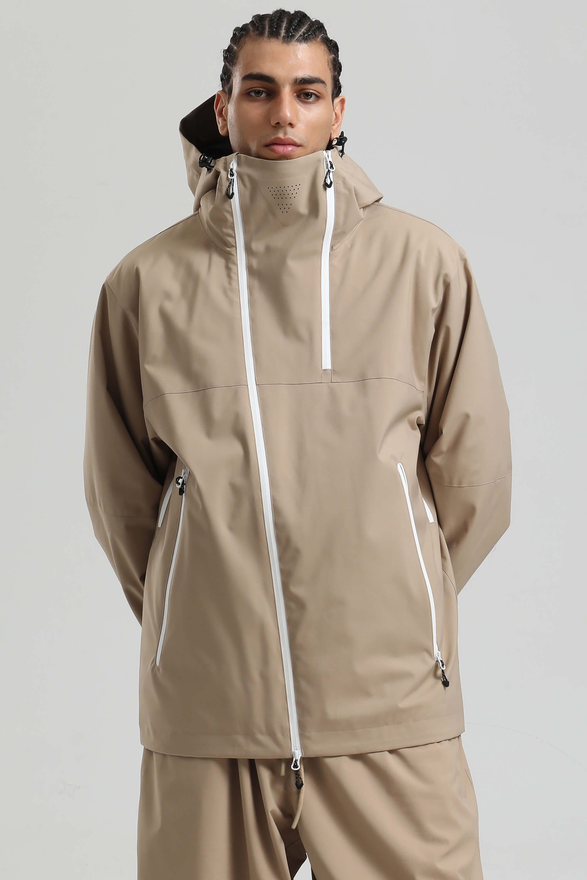 Men's Off White Asym-Zip Face-Vent Ski Jacket Waterproof Insulated Snow Jacket