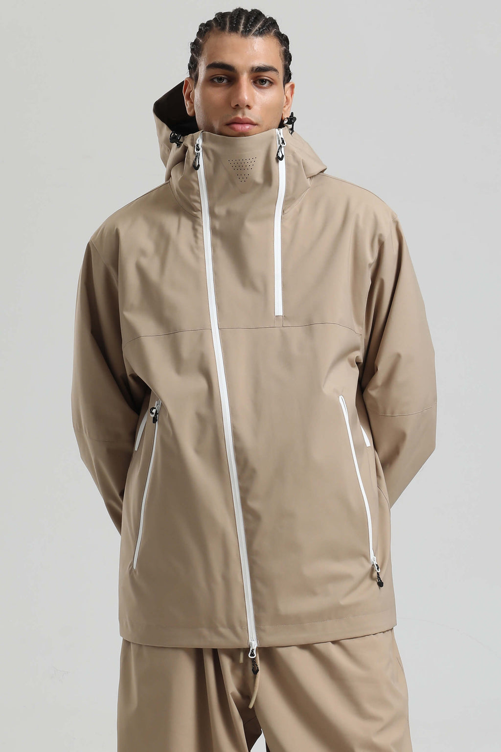 Men's Black & Grey Asym-Zip Face-Vent Ski Jacket Waterproof Insulated Snow Jacket