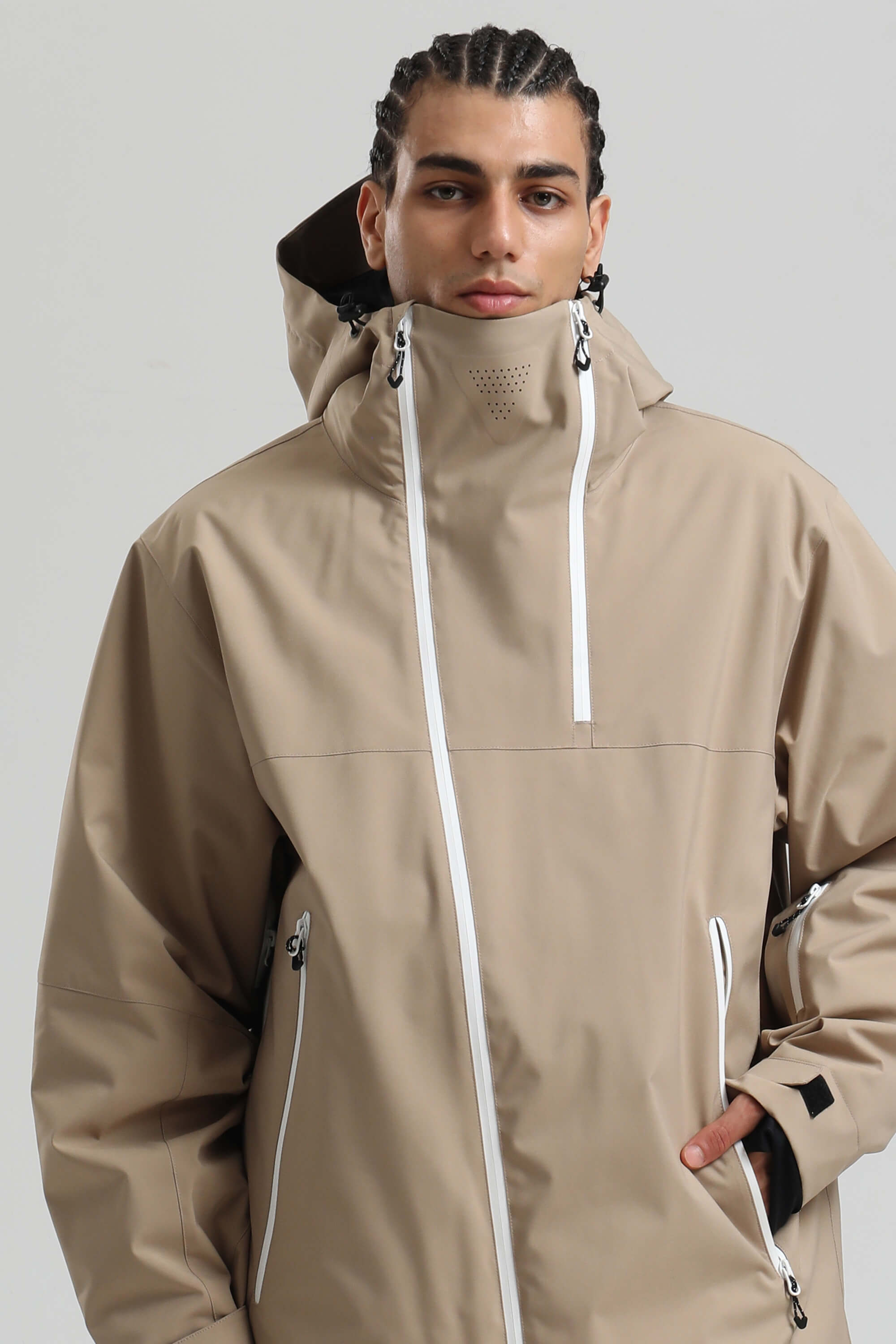 Men's Khaki Asym-Zip Face-Vent Ski Jacket Waterproof Insulated Snow Jacket Secondary image