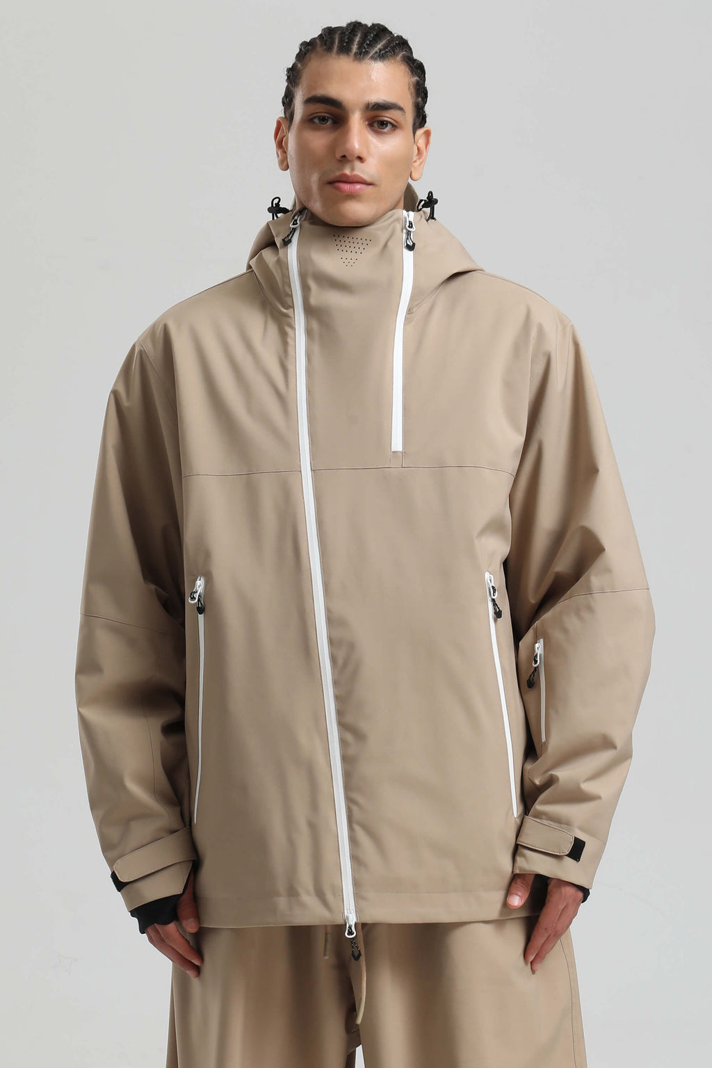 Men's Khaki Asym-Zip Face-Vent Ski Jacket Waterproof Insulated Snow Jacket