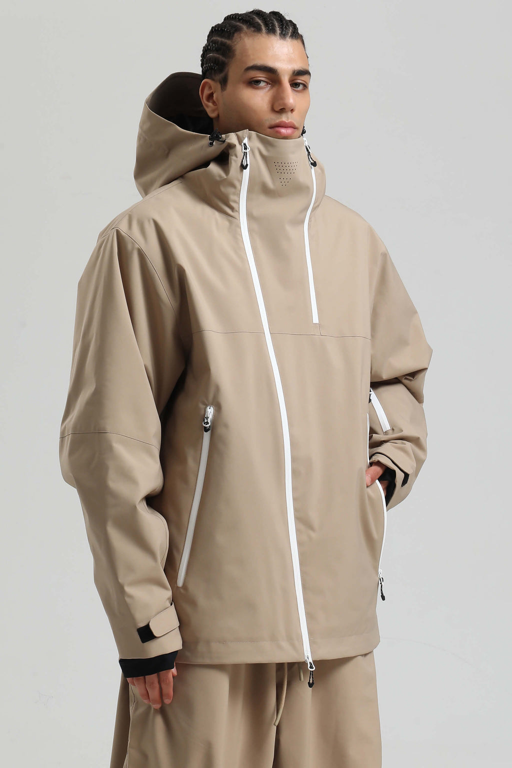 Men's White & Black Asym-Zip Face-Vent Ski Jacket Waterproof Insulated Snow Jacket