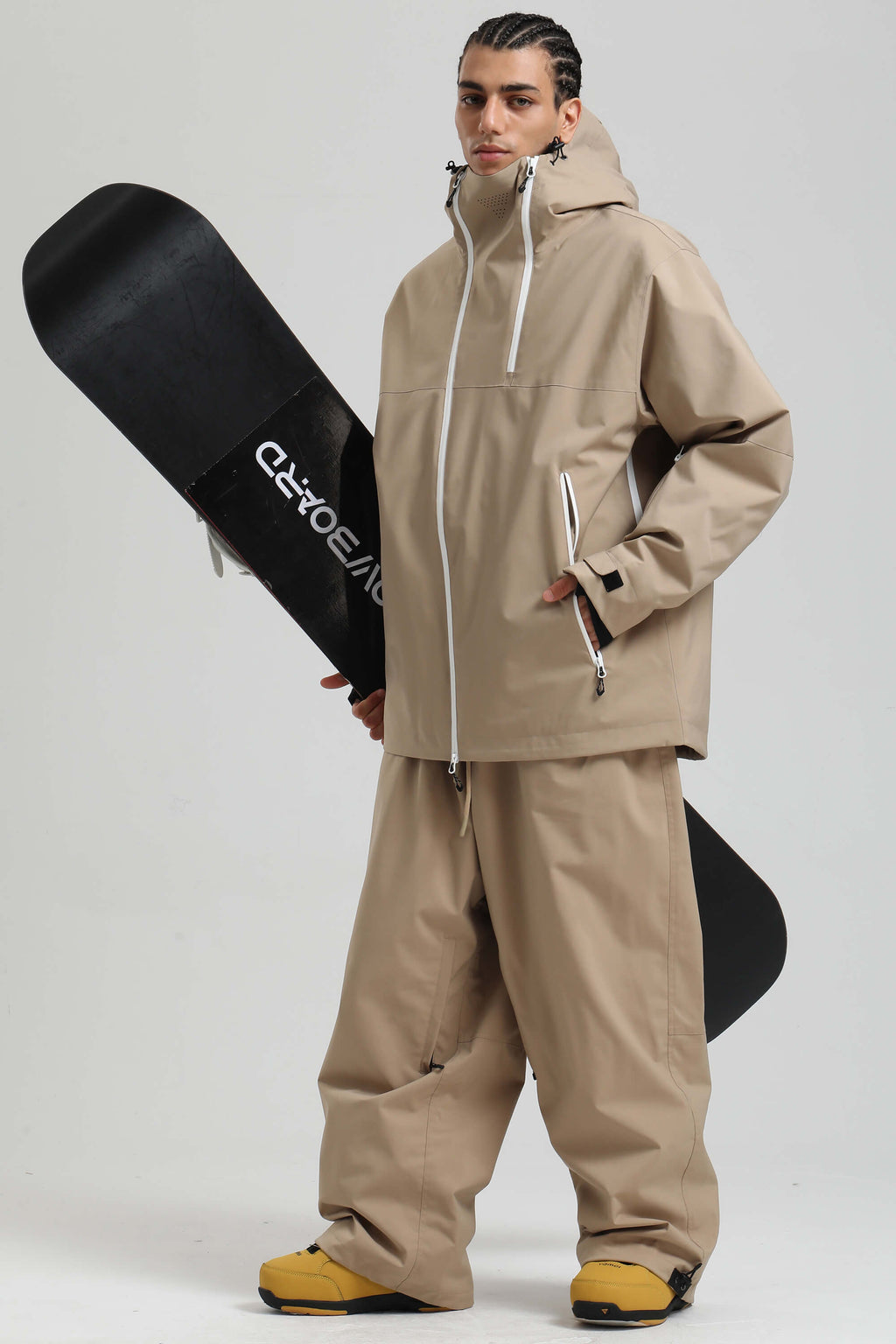 Men's Khaki Asym-Zip Face-Vent Ski Jacket Waterproof Insulated Snow Jacket