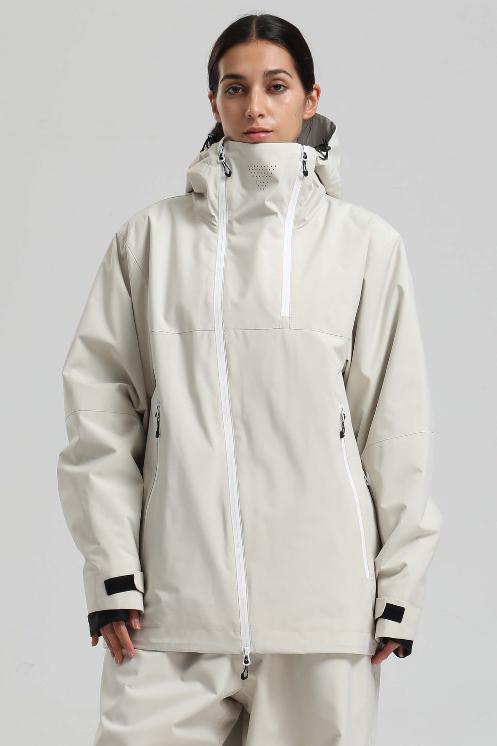 Women's Off White Asym-Zip Face-Vent Ski Jacket Waterproof Insulated Snow Jacket