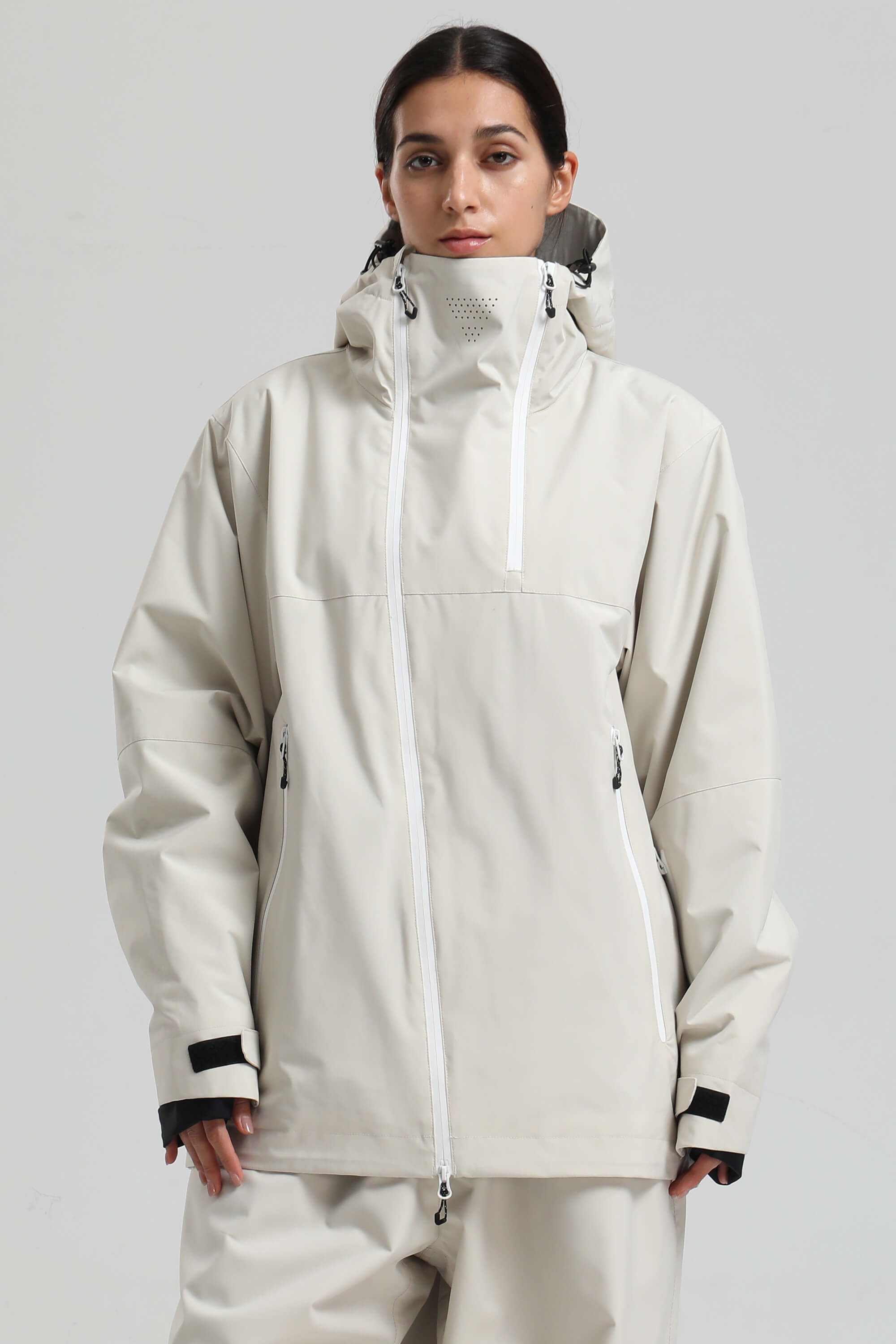 Women's Off White Asym-Zip Face-Vent Ski Jacket Waterproof Insulated Snow Jacket