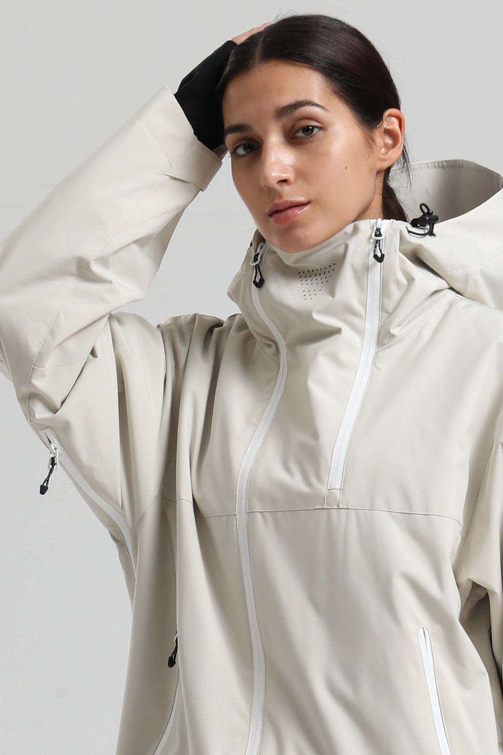 Women's Off White Asym-Zip Face-Vent Ski Jacket Waterproof Insulated Snow Jacket