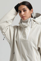 Women's Off White Asym-Zip Face-Vent Ski Jacket Waterproof Insulated Snow Jacket