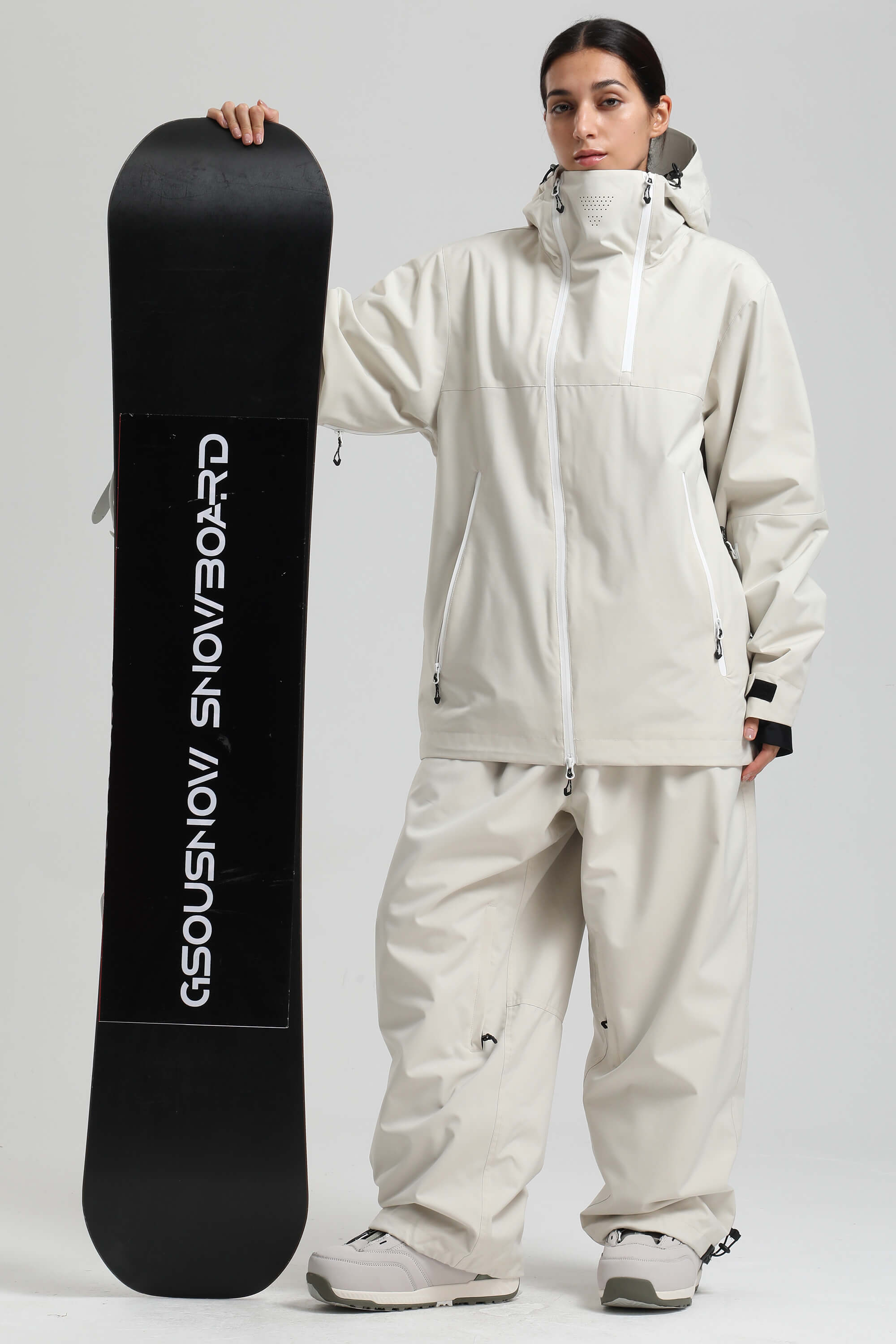 Women's Off White Asym-Zip Face-Vent Ski Jacket Waterproof Insulated Snow Jacket