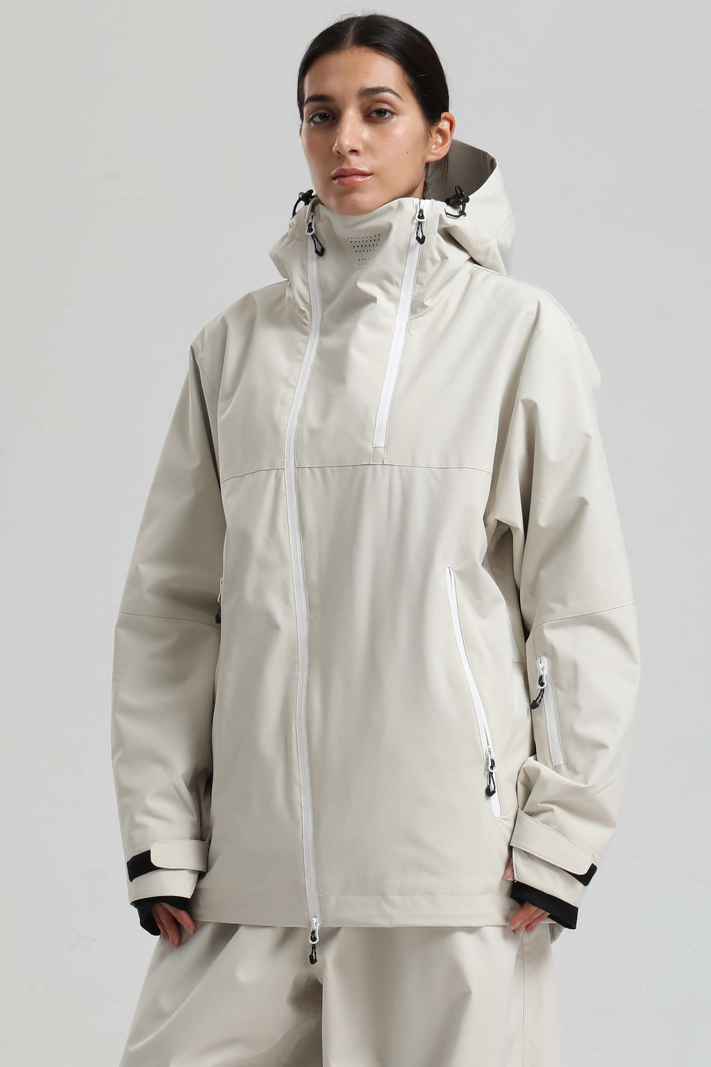 Women's Off White Asym-Zip Face-Vent Ski Jacket Waterproof Insulated Snow Jacket