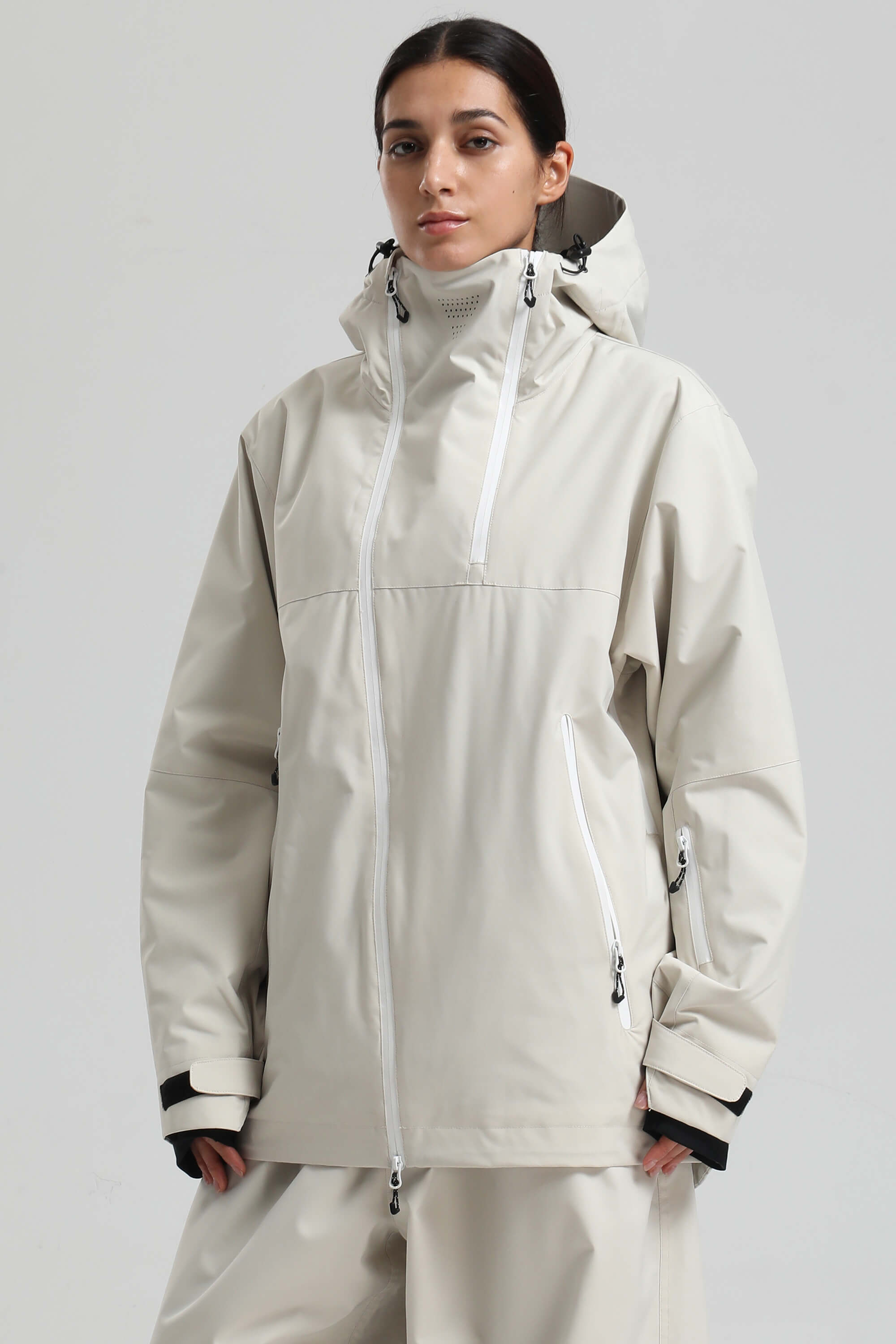 Women's Off White Asym-Zip Face-Vent Ski Jacket Waterproof Insulated Snow Jacket