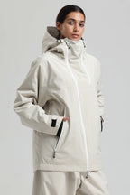 Women's Off White Asym-Zip Face-Vent Ski Jacket Waterproof Insulated Snow Jacket