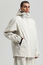 Men's Khaki Asym-Zip Face-Vent Ski Jacket Waterproof Insulated Snow Jacket