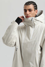 Men's Off White Asym-Zip Face-Vent Ski Jacket Waterproof Insulated Snow Jacket