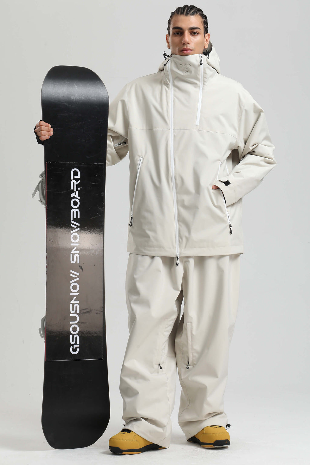 Men's Off White Asym-Zip Face-Vent Ski Jacket Waterproof Insulated Snow Jacket