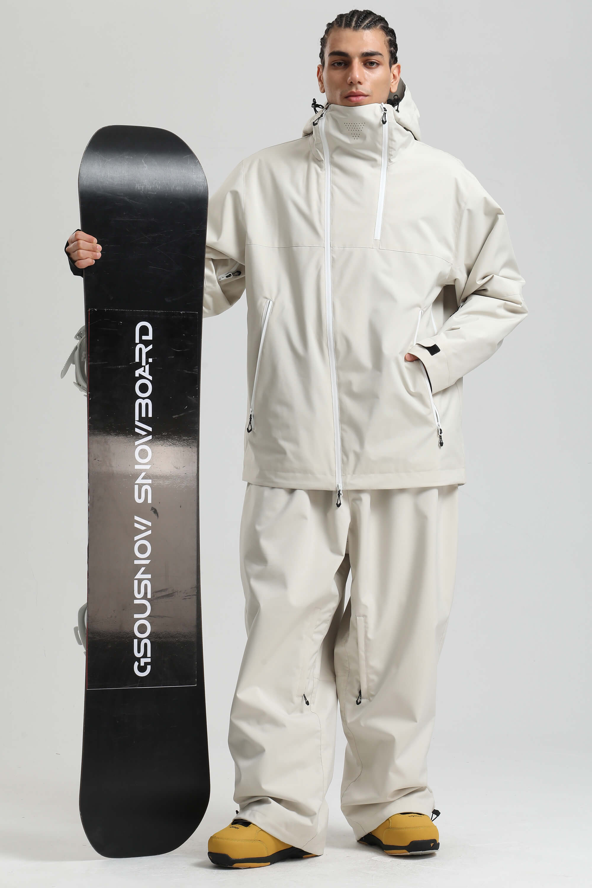 Men's Off White Asym-Zip Face-Vent Ski Jacket Waterproof Insulated Snow Jacket