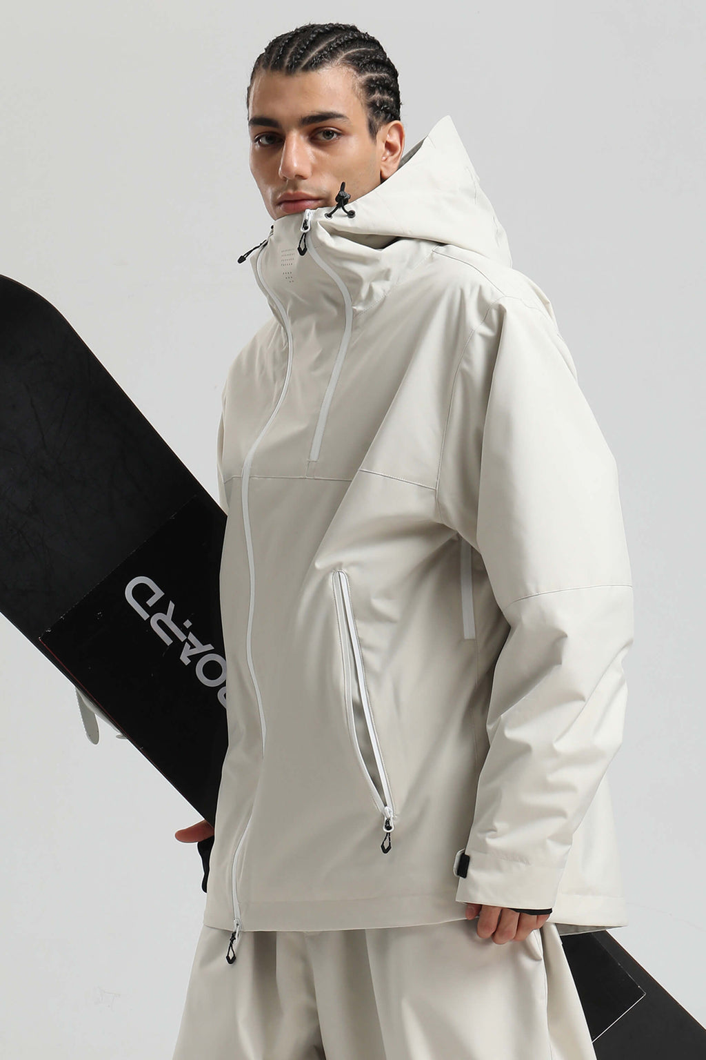 Men's Off White Asym-Zip Face-Vent Ski Jacket Waterproof Insulated Snow Jacket