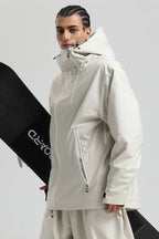 Men's Off White Asym-Zip Face-Vent Ski Jacket Waterproof Insulated Snow Jacket