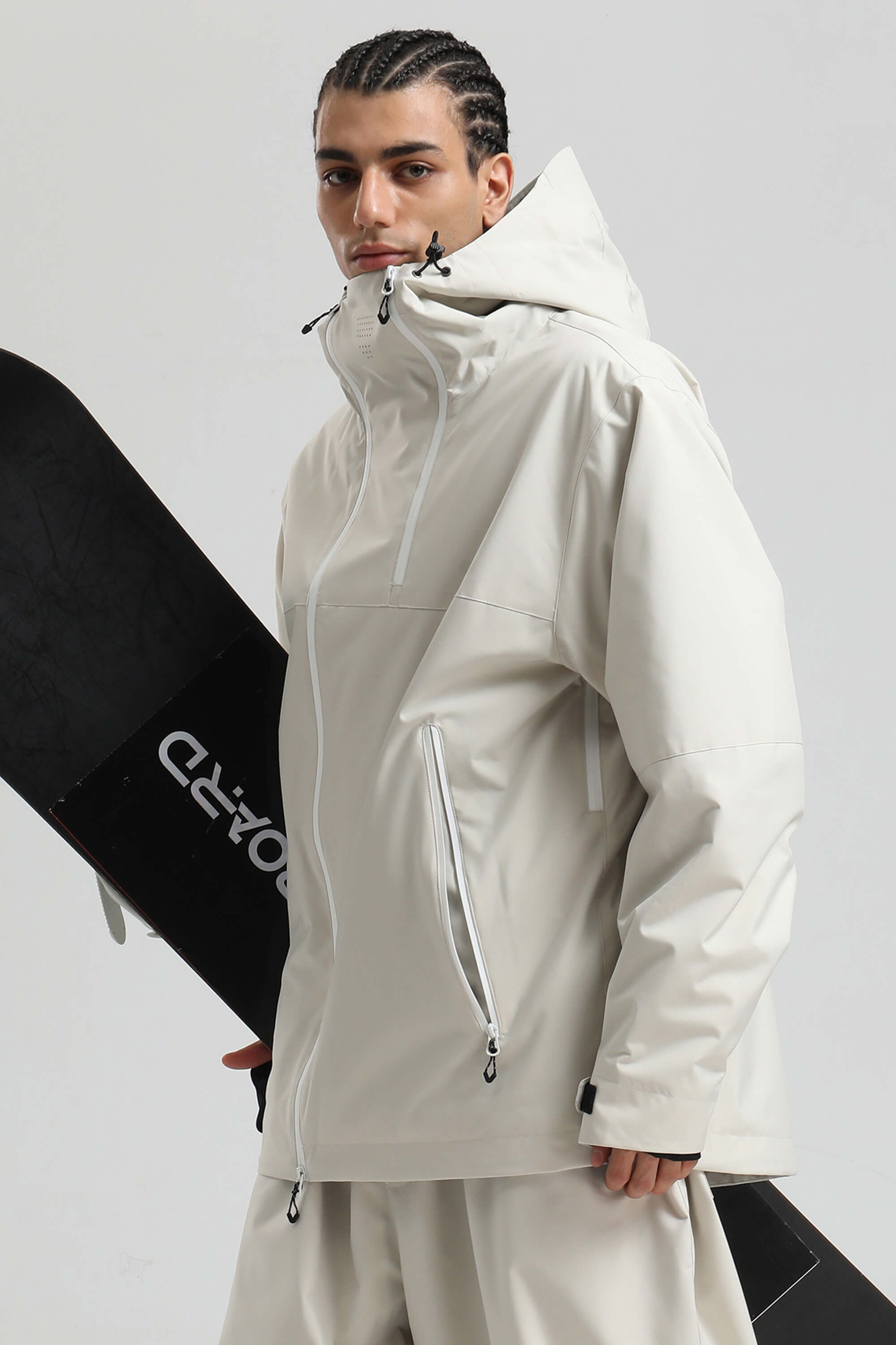 Men's Off White Asym-Zip Face-Vent Ski Jacket Waterproof Insulated Snow Jacket