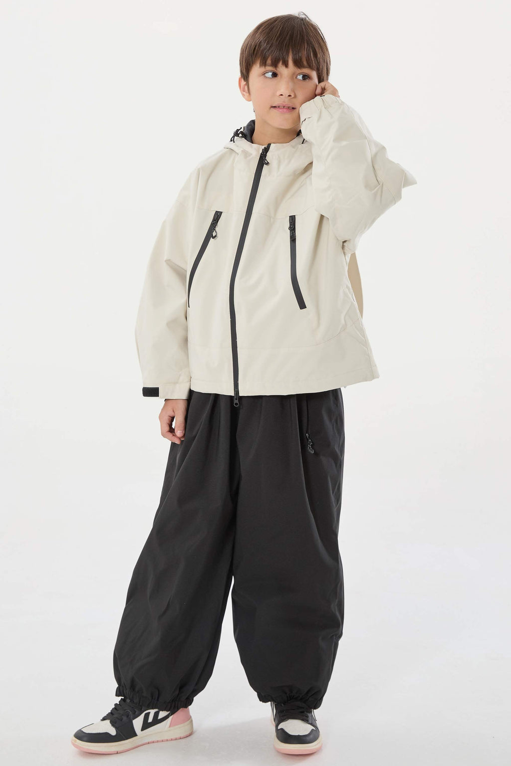 Boys Off White Detachable-Hood Waterproof Insulated Ski Jacket Snow Jacket
