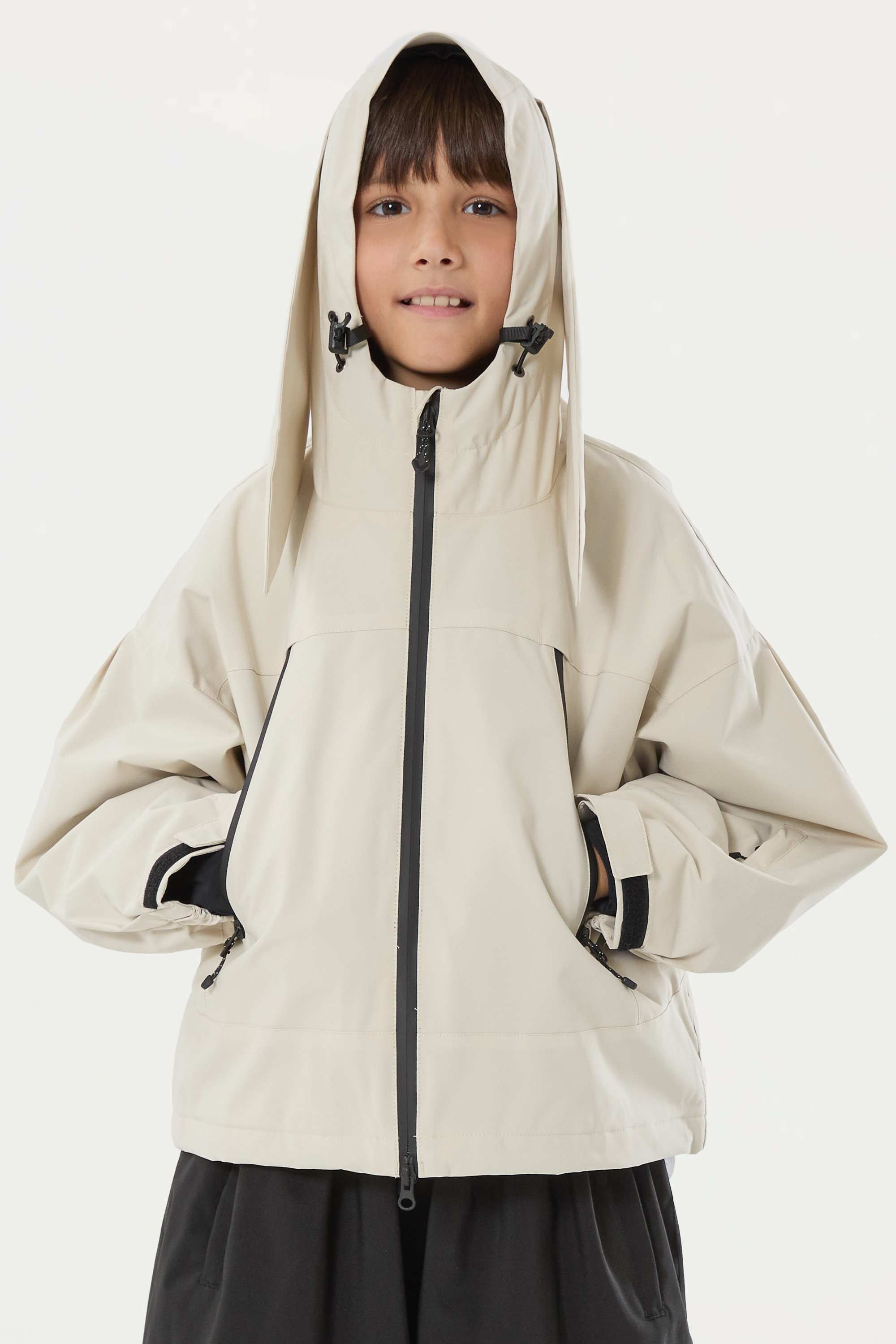 Boys Off White Detachable-Hood Waterproof Insulated Ski Jacket Snow Jacket