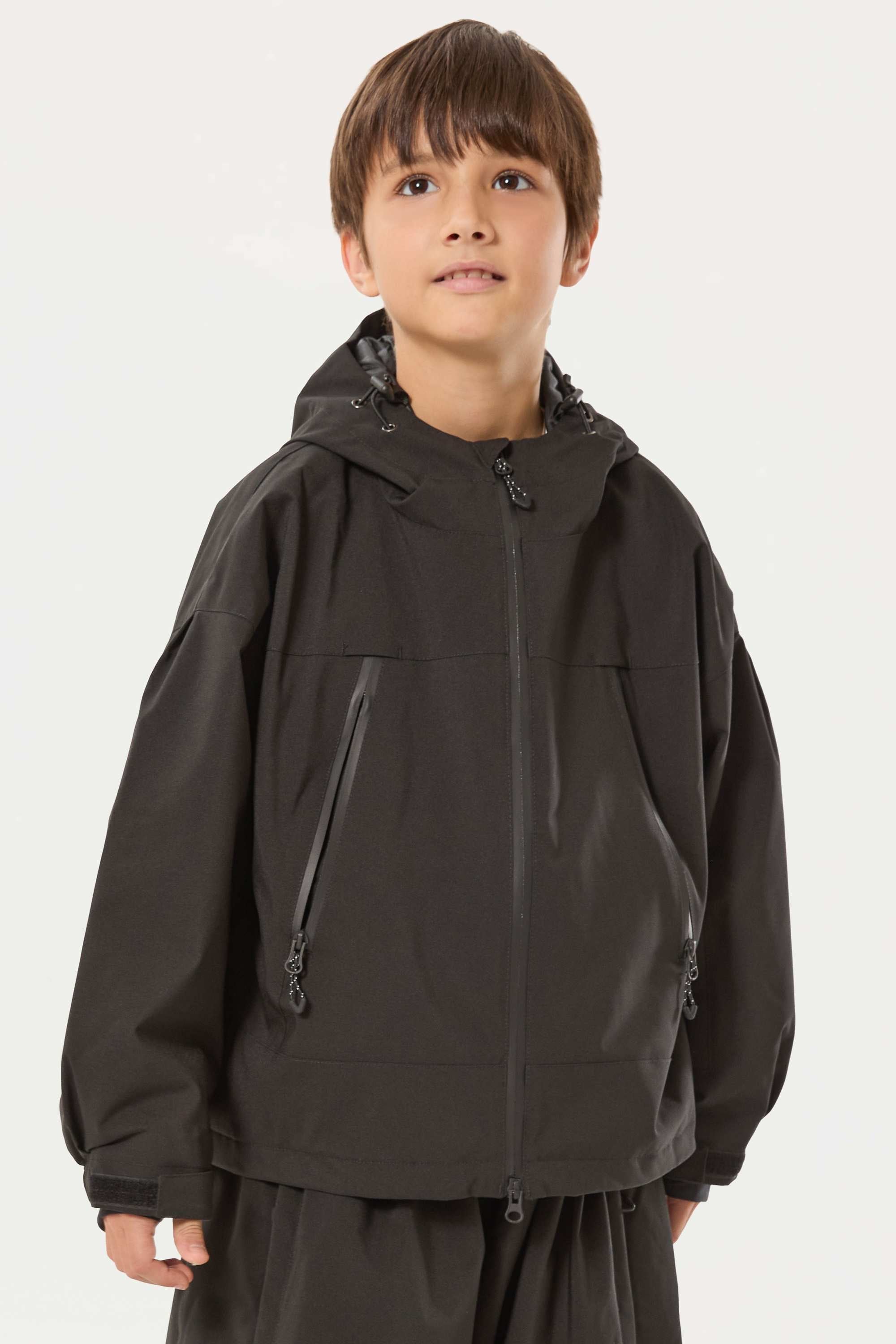 Boys Black Detachable-Hood Waterproof Insulated Ski Jacket Snow Jacket