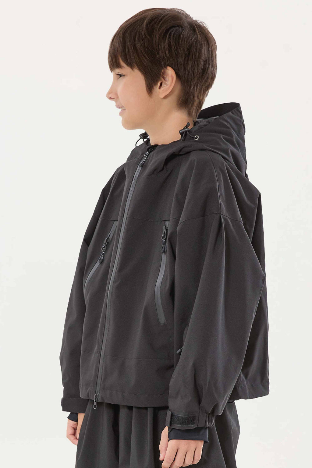 Boys Black Detachable-Hood Waterproof Insulated Ski Jacket Snow Jacket