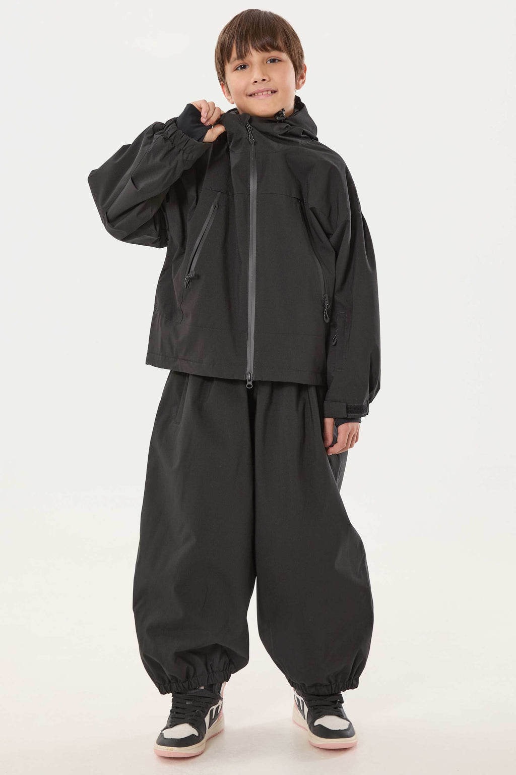Boys Black Detachable-Hood Waterproof Insulated Ski Jacket Snow Jacket