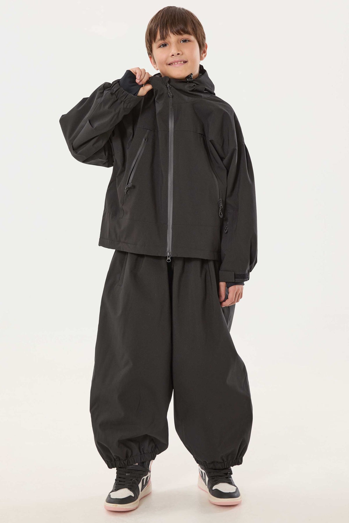Boy's Black Detachable Ear Hood Waterproof Insulated Snow Jacket
