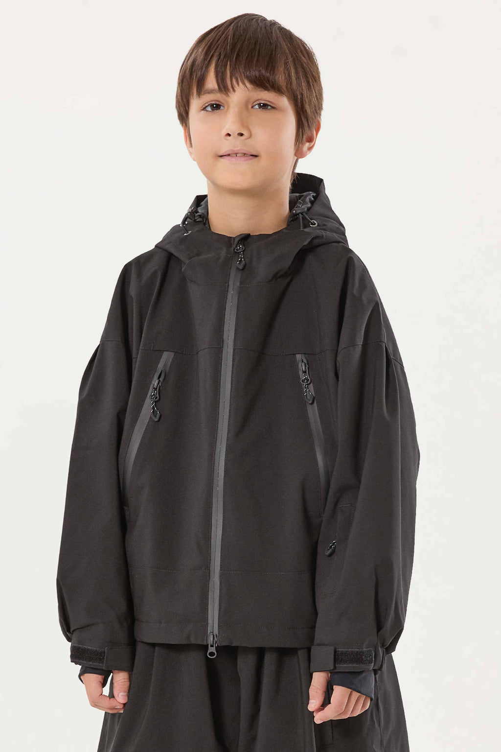 Boys Black Detachable-Hood Waterproof Insulated Ski Jacket Snow Jacket