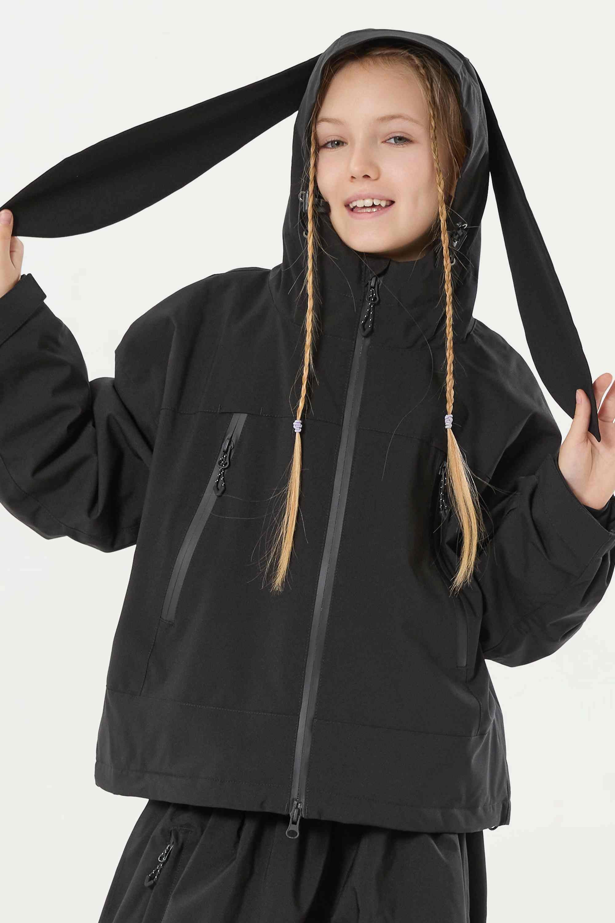 Girls Black Detachable-Hood Waterproof Insulated Ski Jacket Snow Jacket Main image