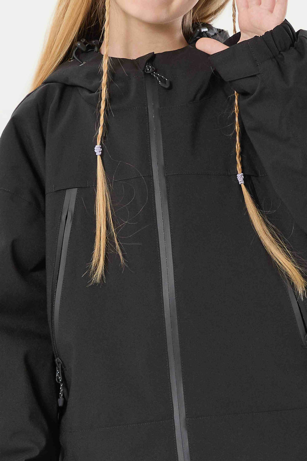 Girls Black Detachable-Hood Waterproof Insulated Ski Jacket Snow Jacket