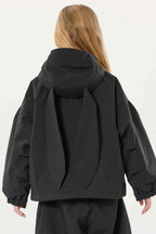 Girl's Black Detachable Ear Hood Waterproof Insulated Snow Jacket