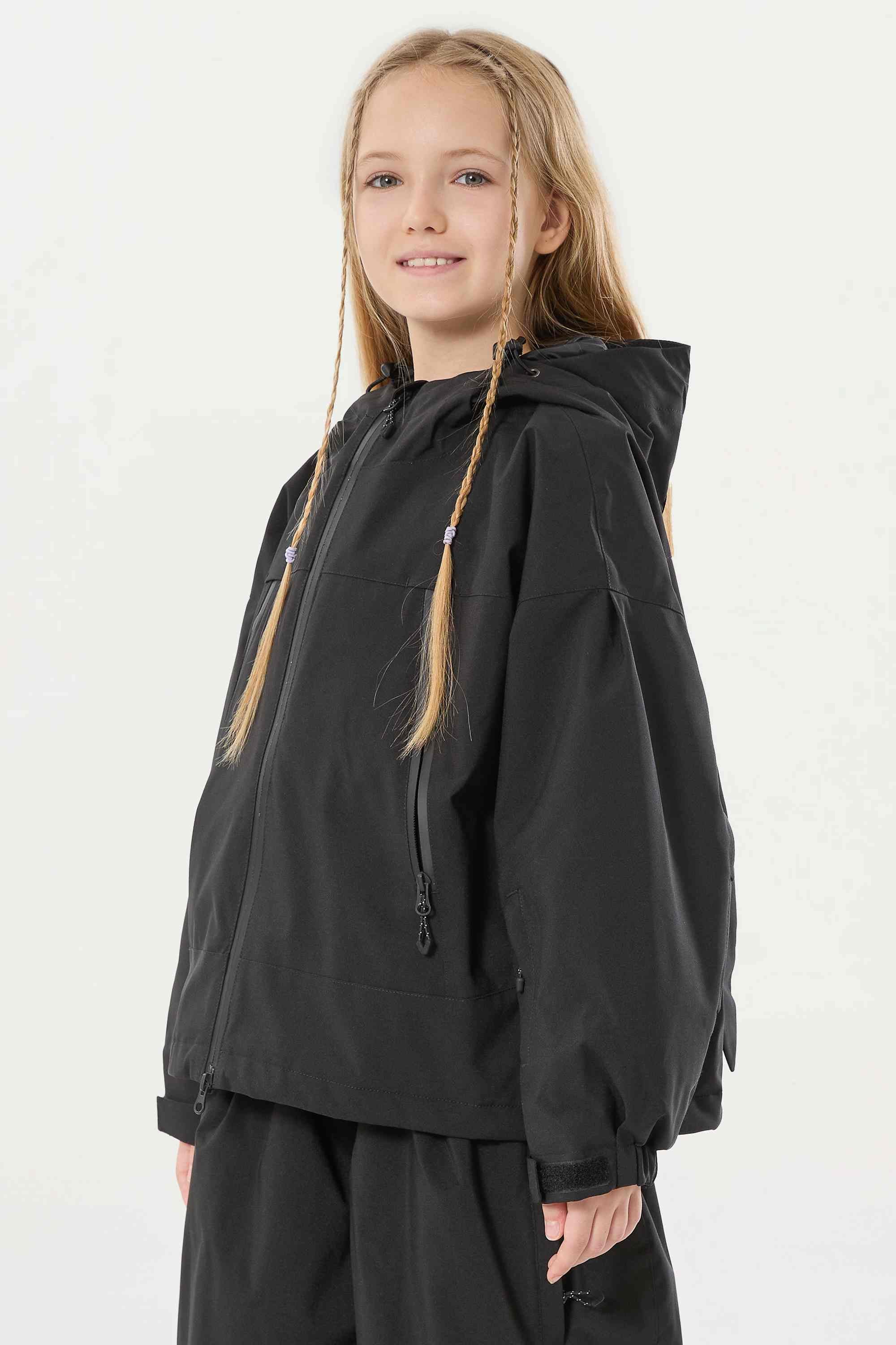 Girls Black Detachable-Hood Waterproof Insulated Ski Jacket Snow Jacket